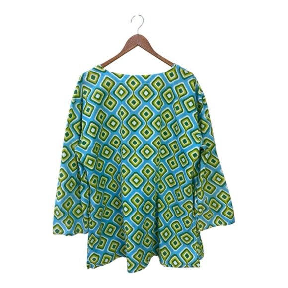 Blue Opihi Tunic Geometric Blue Green Lightweight Cotton Top Sz 2X - Picture 8 of 8